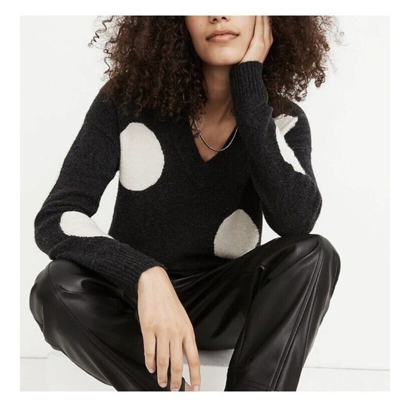 Madewell‎ Dotted Bartlett V-Neck Sweater in Wool Alpaca Blend Coziest Yarn XXS - Picture 1 of 11
